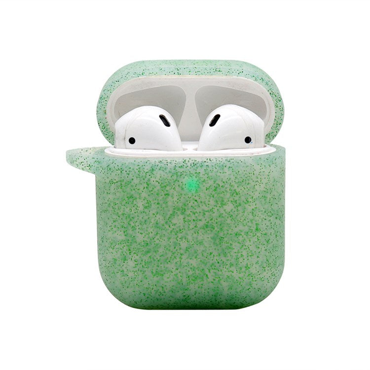 For Apple AirPods with Charging Case (2016)/(2019)/AirPods with Wireless Charging Case (2019) Earphone Glittery Silicone Case Earbuds Protective Shell with Hanging Buckle - Green