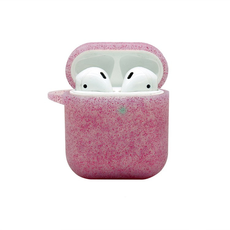 For Apple AirPods with Charging Case (2016)/(2019)/AirPods with Wireless Charging Case (2019) Earphone Glittery Silicone Case Earbuds Protective Shell with Hanging Buckle - Rose