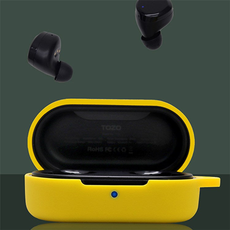 For TOZO T12 Bluetooth Earphone Silicone Case Anti-scratch Charging Box Protective Cover with Anti-loss Buckle - Midnight Blue