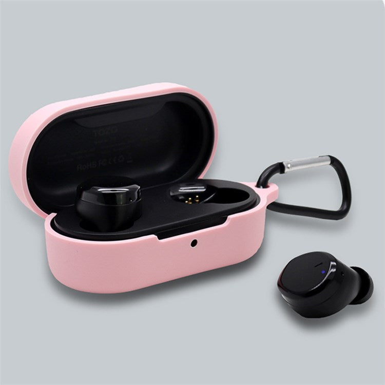 For TOZO T12 Bluetooth Earphone Silicone Case Anti-scratch Charging Box Protective Cover with Anti-loss Buckle - Yellow