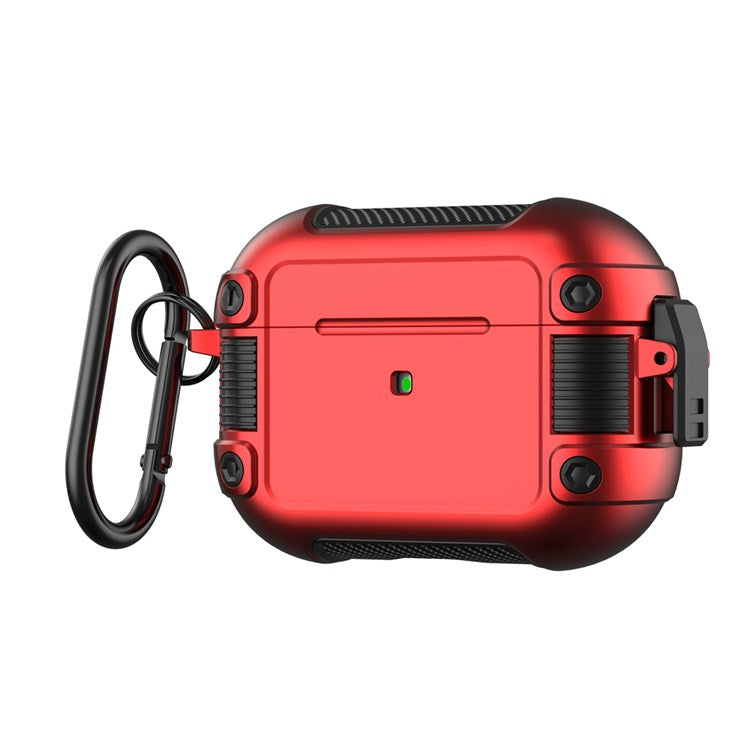 For Apple AirPods Pro Lock Buckle Earphone Case PC + TPU Earbuds Charging Box Protective Cover with Carabiner - Red