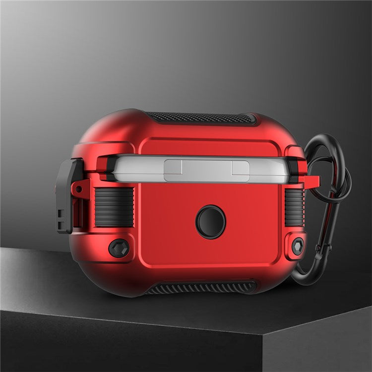 For Apple AirPods Pro Lock Buckle Earphone Case PC + TPU Earbuds Charging Box Protective Cover with Carabiner - Red