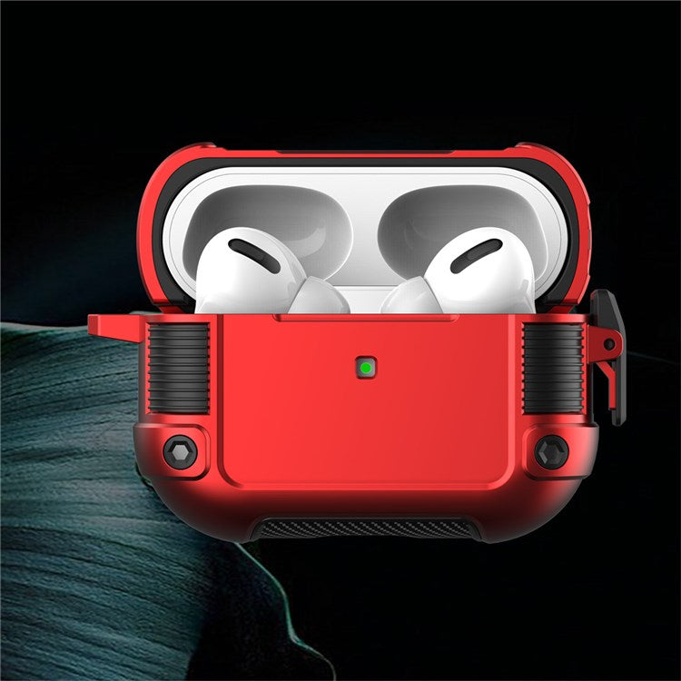 For Apple AirPods Pro Lock Buckle Earphone Case PC + TPU Earbuds Charging Box Protective Cover with Carabiner - Red