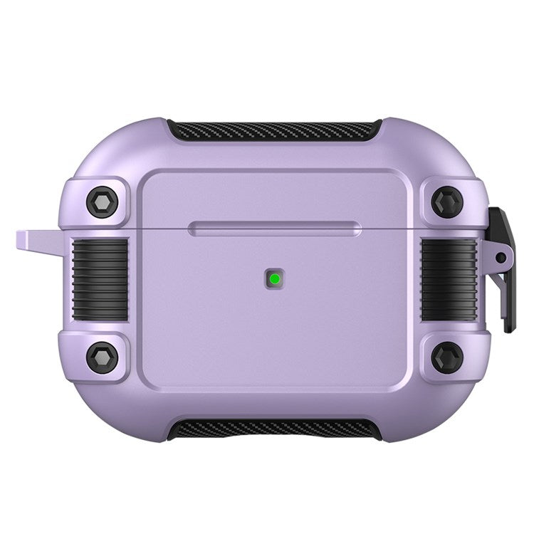 For Apple AirPods Pro Lock Buckle Earphone Case PC + TPU Earbuds Charging Box Protective Cover with Carabiner - Purple