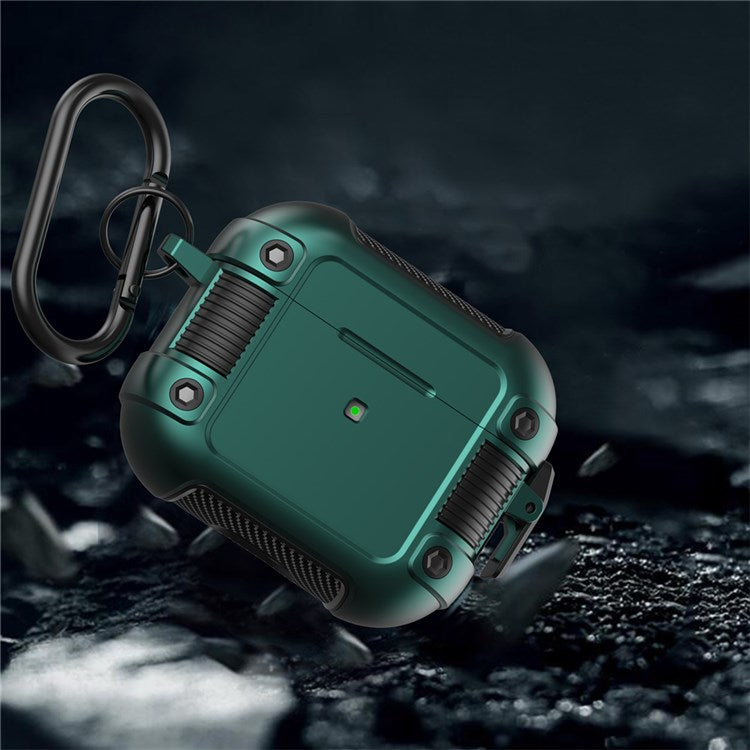 PC + TPU Earphone Protective Case for Apple AirPods 3, Lock Buckle Design Earbuds Charging Box Cover with Carabiner - Green