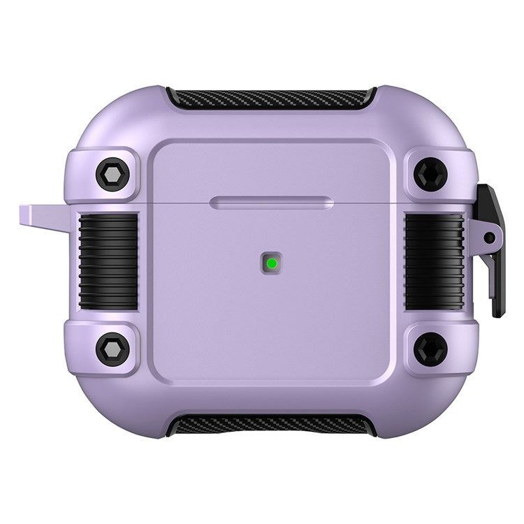 PC + TPU Earphone Protective Case for Apple AirPods 3, Lock Buckle Design Earbuds Charging Box Cover with Carabiner - Purple