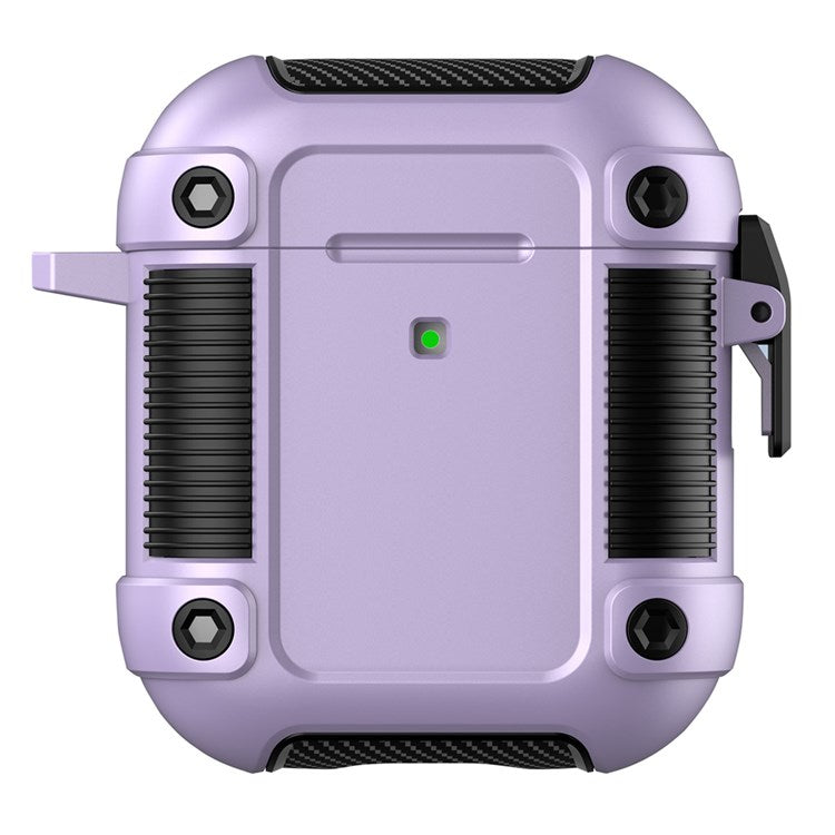 For Apple AirPods with Charging Case (2016)/(2019)/AirPods with Wireless Charging Case (2019) Earphone Case Lock Buckle PC + TPU Earbuds Protective Cover with Carabiner - Purple