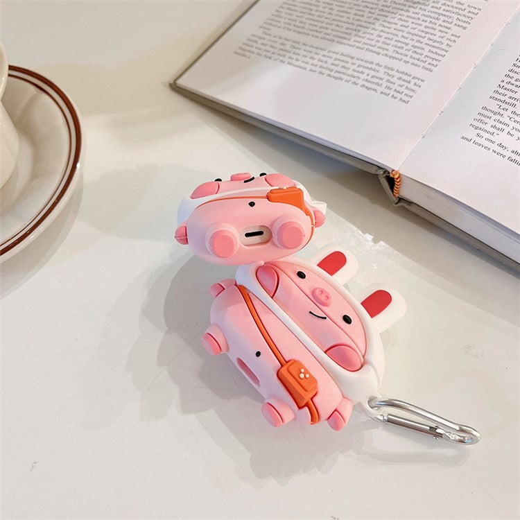 For Apple AirPods Pro Silicone Earphone Case Cute Piggy Design Charging Box Scratch-resistant Drop-proof Cover Protector with Hook