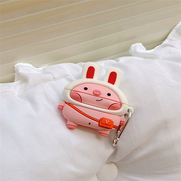 For Apple AirPods Pro Silicone Earphone Case Cute Piggy Design Charging Box Scratch-resistant Drop-proof Cover Protector with Hook