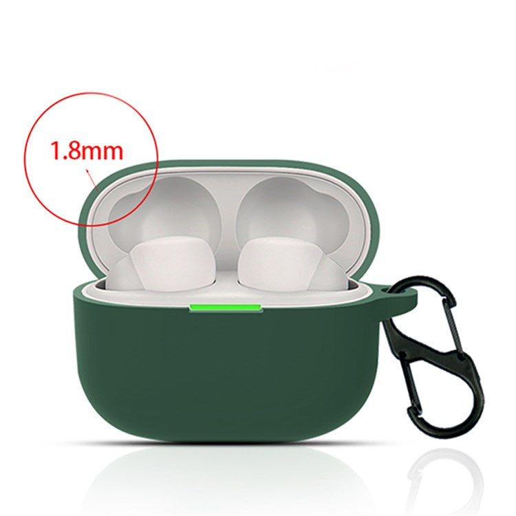 For Sony LinkBuds S Silicone Earbuds Protective Case Earphone Pouch Protective Skin Sleeve with Carabiner - Blackish Green