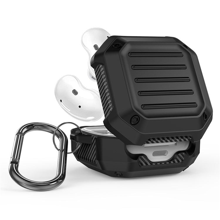 TPU + PC Anti-drop Earbuds Case Protector for Samsung Galaxy Buds2/Buds Live/Buds Pro Shock-resistant Portable Earphone Charging Case Cover with Buckle - Black