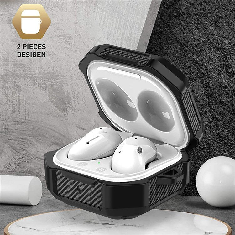 TPU + PC Anti-drop Earbuds Case Protector for Samsung Galaxy Buds2/Buds Live/Buds Pro Shock-resistant Portable Earphone Charging Case Cover with Buckle - Black