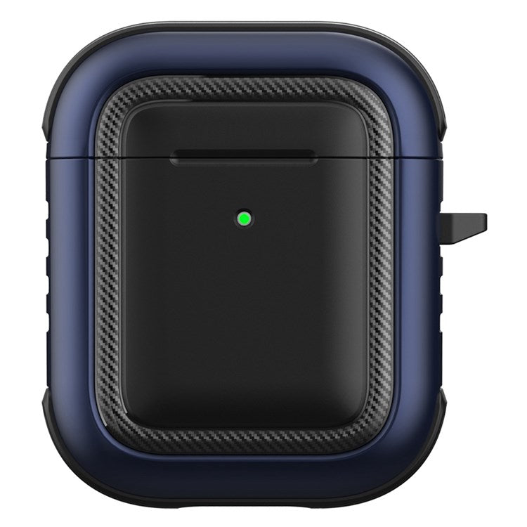 For Apple AirPods with Charging Case (2016)/(2019)/AirPods with Wireless Charging Case (2019) Anti-drop Earbuds Protective Case Earphone Cover with Hook - Black/Blue