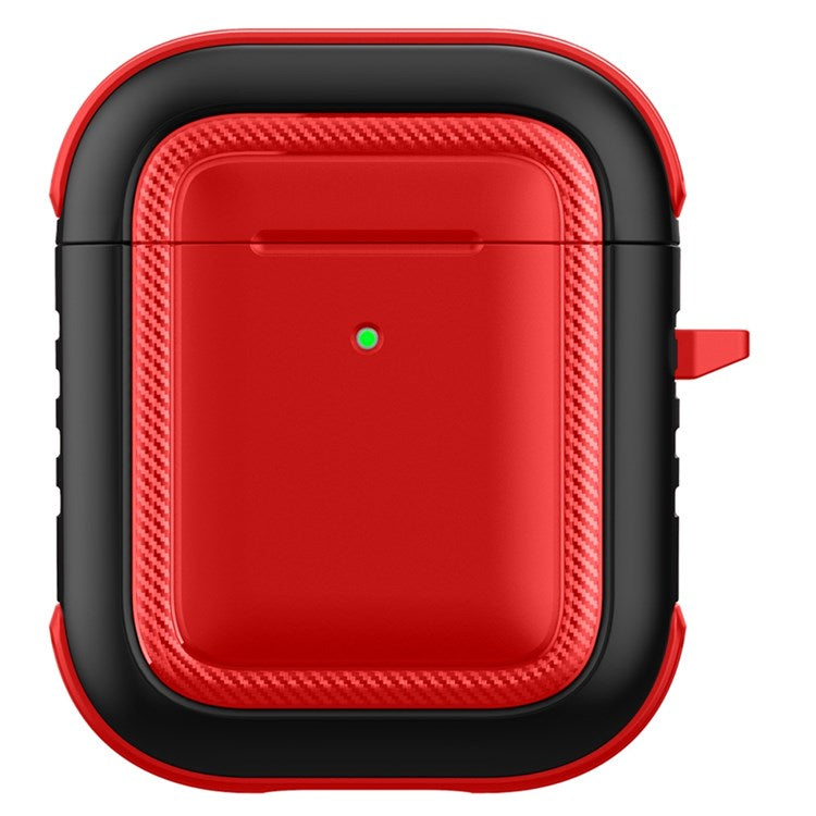 For Apple AirPods with Charging Case (2016)/(2019)/AirPods with Wireless Charging Case (2019) Anti-drop Earbuds Protective Case Earphone Cover with Hook - Red/Black