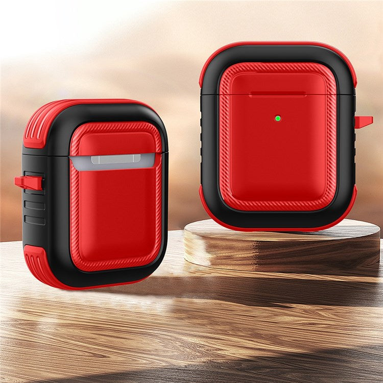 For Apple AirPods with Charging Case (2016)/(2019)/AirPods with Wireless Charging Case (2019) Anti-drop Earbuds Protective Case Earphone Cover with Hook - Red/Black