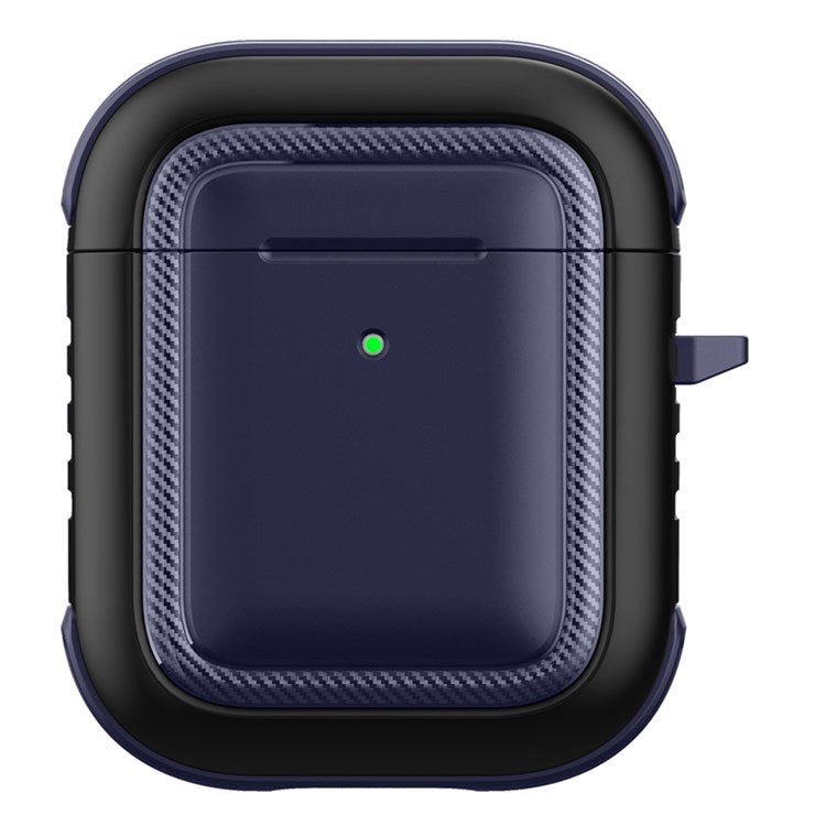 For Apple AirPods with Charging Case (2016)/(2019)/AirPods with Wireless Charging Case (2019) Anti-drop Earbuds Protective Case Earphone Cover with Hook - Blue/Black