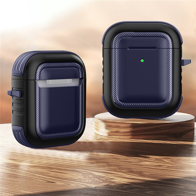 For Apple AirPods with Charging Case (2016)/(2019)/AirPods with Wireless Charging Case (2019) Anti-drop Earbuds Protective Case Earphone Cover with Hook - Blue/Black