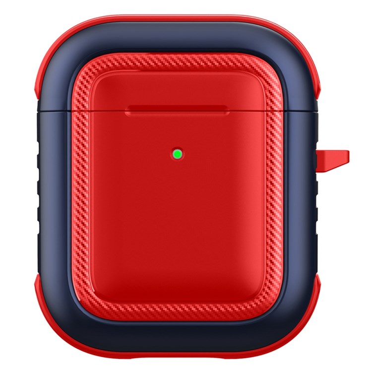 For Apple AirPods with Charging Case (2016)/(2019)/AirPods with Wireless Charging Case (2019) Anti-drop Earbuds Protective Case Earphone Cover with Hook - Red/Blue