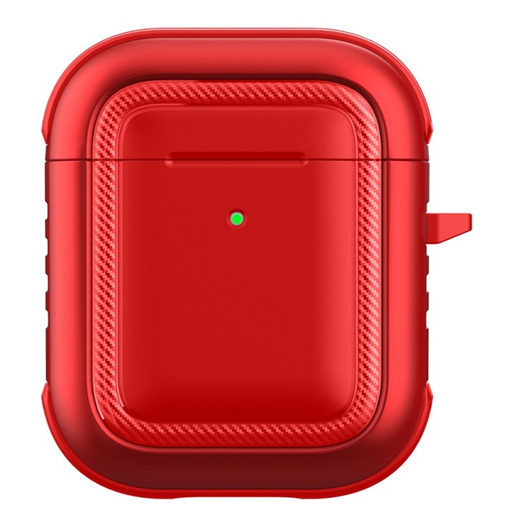 For Apple AirPods with Charging Case (2016)/(2019)/AirPods with Wireless Charging Case (2019) Anti-drop Earbuds Protective Case Earphone Cover with Hook - Red