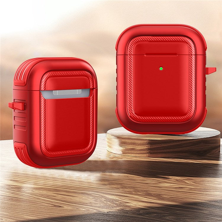 For Apple AirPods with Charging Case (2016)/(2019)/AirPods with Wireless Charging Case (2019) Anti-drop Earbuds Protective Case Earphone Cover with Hook - Red