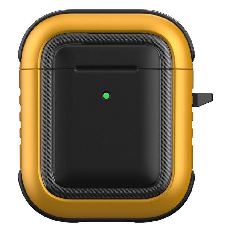 For Apple AirPods with Charging Case (2016)/(2019)/AirPods with Wireless Charging Case (2019) Anti-drop Earbuds Protective Case Earphone Cover with Hook - Black/Yellow