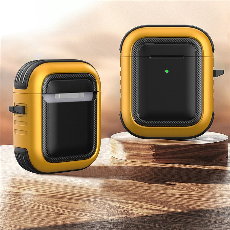 For Apple AirPods with Charging Case (2016)/(2019)/AirPods with Wireless Charging Case (2019) Anti-drop Earbuds Protective Case Earphone Cover with Hook - Black/Yellow