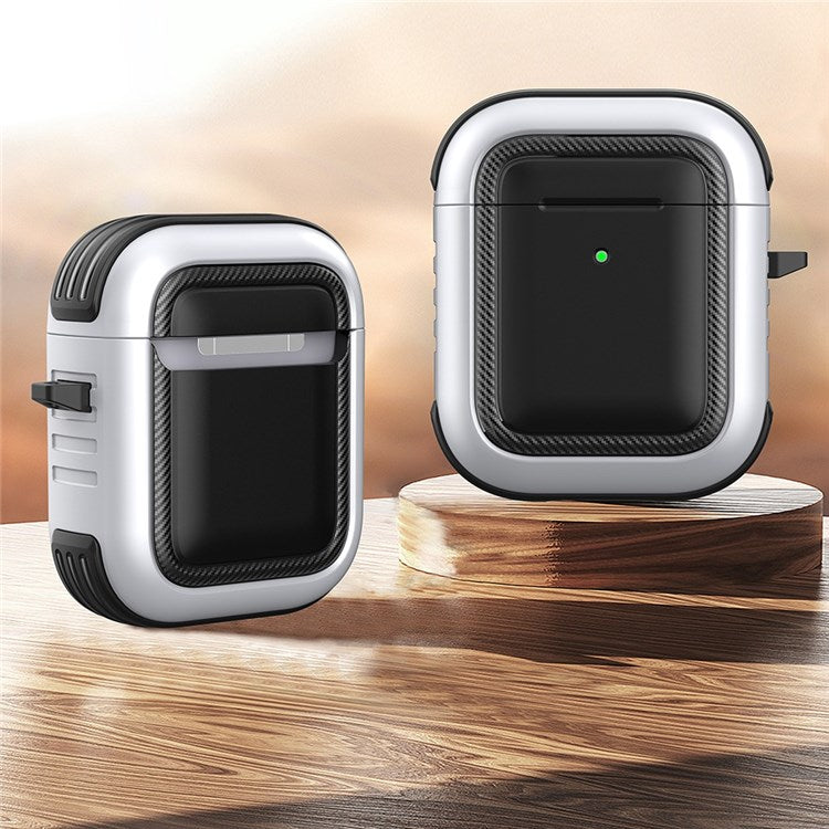 For Apple AirPods with Charging Case (2016)/(2019)/AirPods with Wireless Charging Case (2019) Anti-drop Earbuds Protective Case Earphone Cover with Hook - Black/White