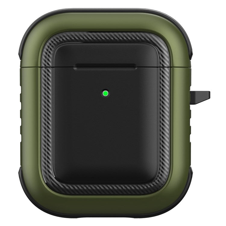 For Apple AirPods with Charging Case (2016)/(2019)/AirPods with Wireless Charging Case (2019) Anti-drop Earbuds Protective Case Earphone Cover with Hook - Black/Army Green