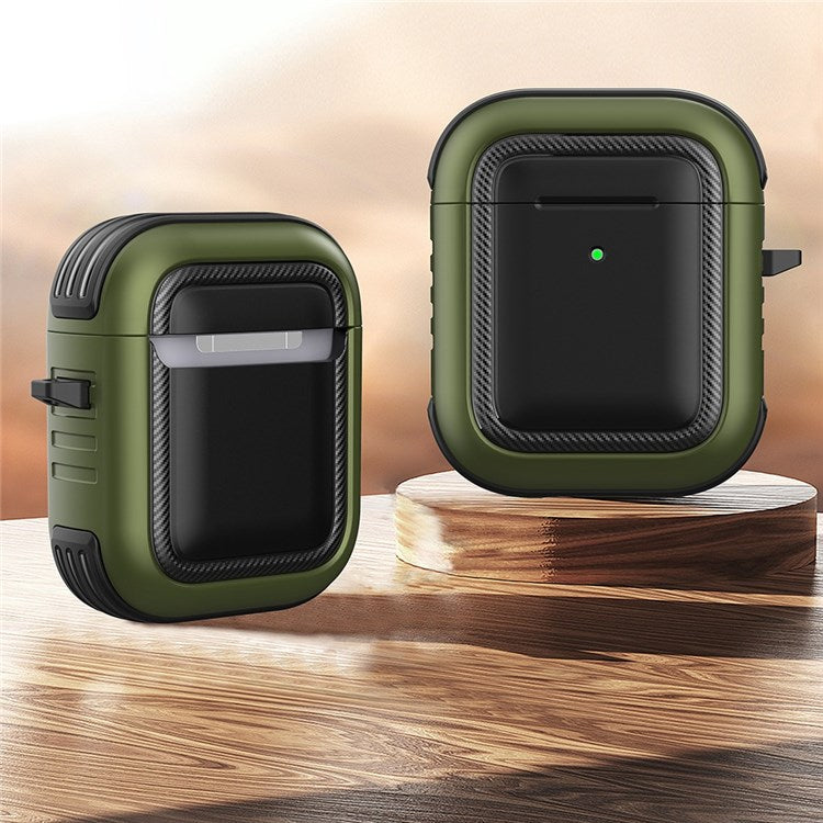 For Apple AirPods with Charging Case (2016)/(2019)/AirPods with Wireless Charging Case (2019) Anti-drop Earbuds Protective Case Earphone Cover with Hook - Black/Army Green