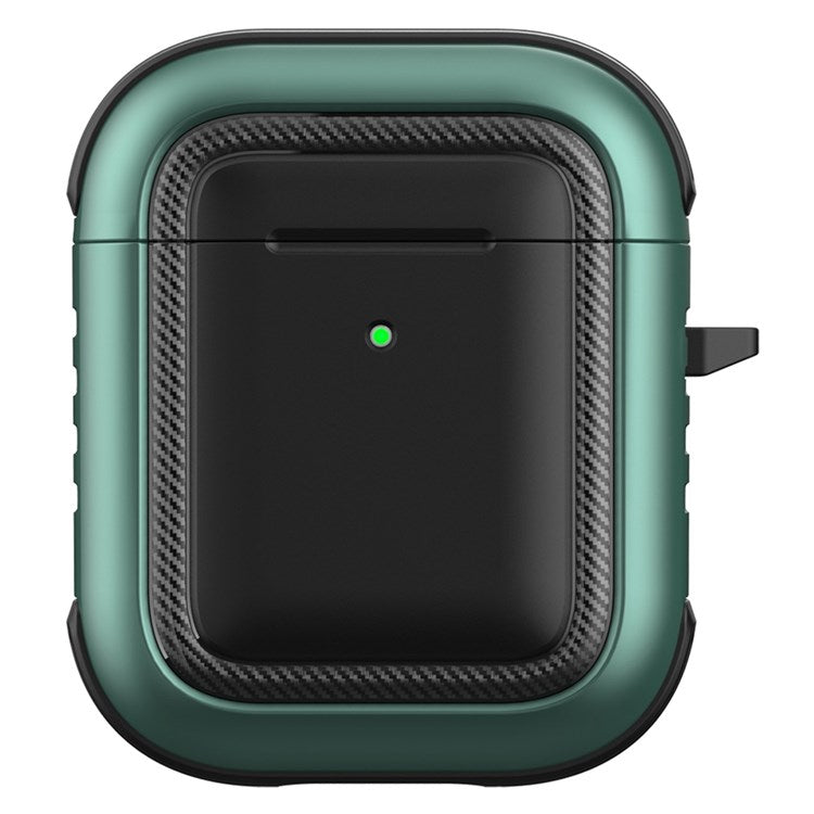 For Apple AirPods with Charging Case (2016)/(2019)/AirPods with Wireless Charging Case (2019) Anti-drop Earbuds Protective Case Earphone Cover with Hook - Black/Green