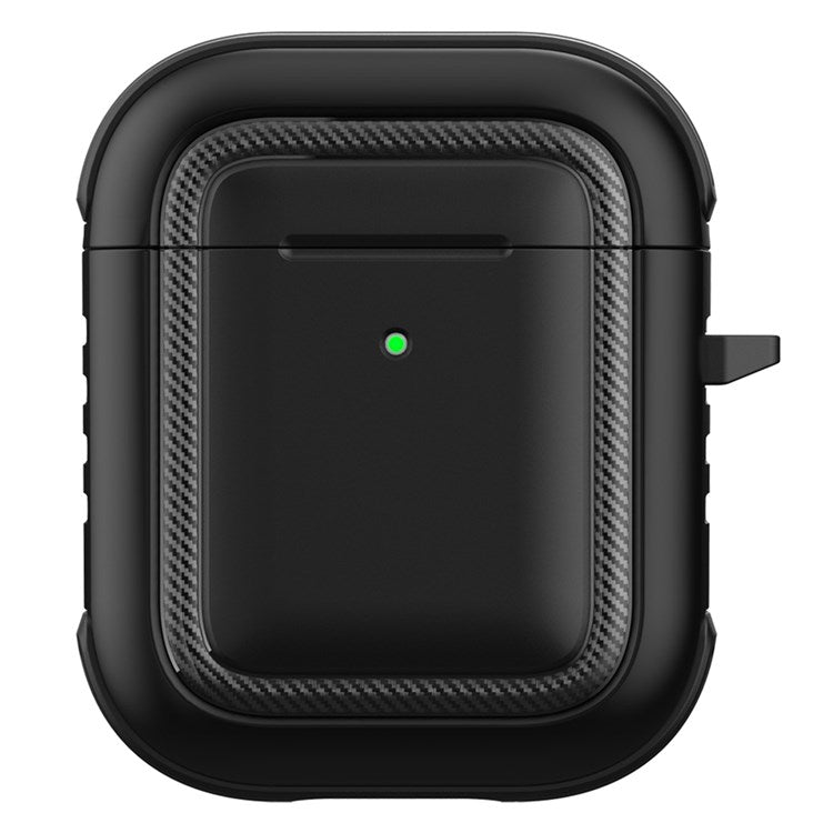 For Apple AirPods with Charging Case (2016)/(2019)/AirPods with Wireless Charging Case (2019) Anti-drop Earbuds Protective Case Earphone Cover with Hook - Black