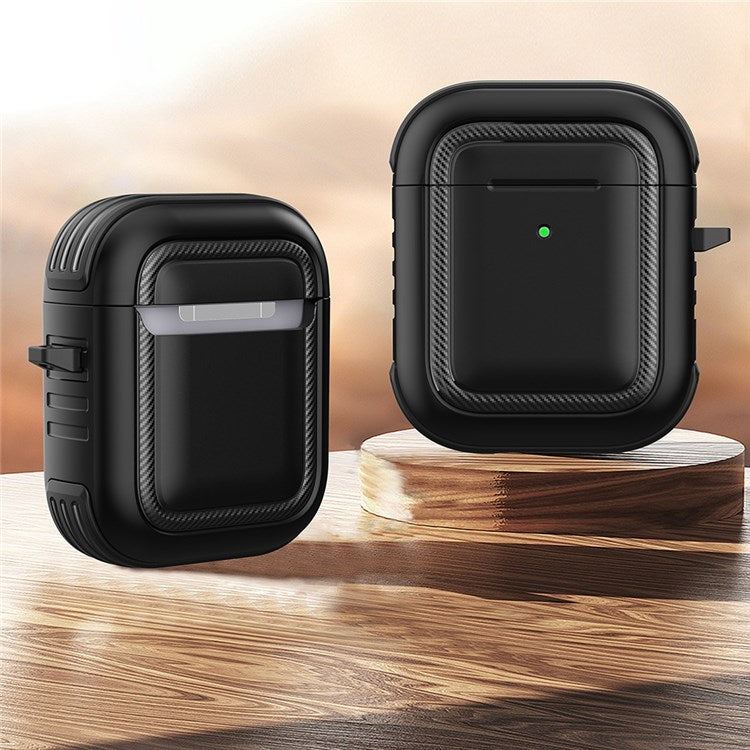 For Apple AirPods with Charging Case (2016)/(2019)/AirPods with Wireless Charging Case (2019) Anti-drop Earbuds Protective Case Earphone Cover with Hook - Black