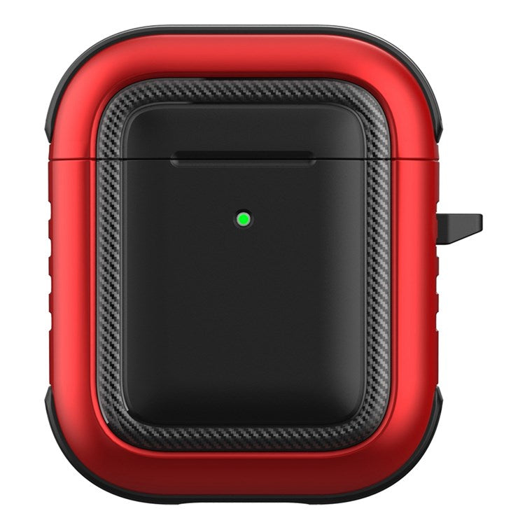 For Apple AirPods with Charging Case (2016)/(2019)/AirPods with Wireless Charging Case (2019) Anti-drop Earbuds Protective Case Earphone Cover with Hook - Black/Red