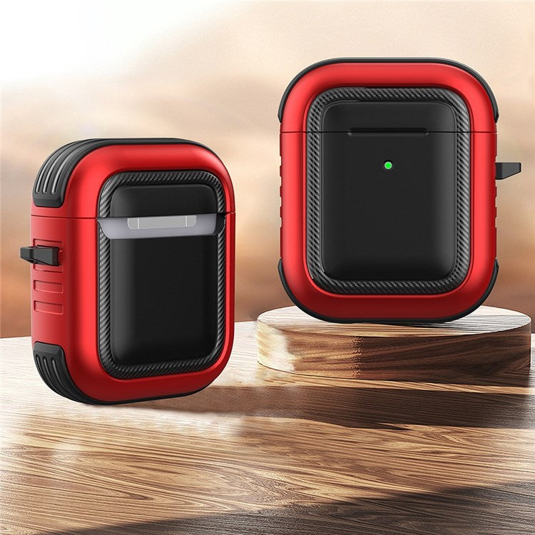 For Apple AirPods with Charging Case (2016)/(2019)/AirPods with Wireless Charging Case (2019) Anti-drop Earbuds Protective Case Earphone Cover with Hook - Black/Red