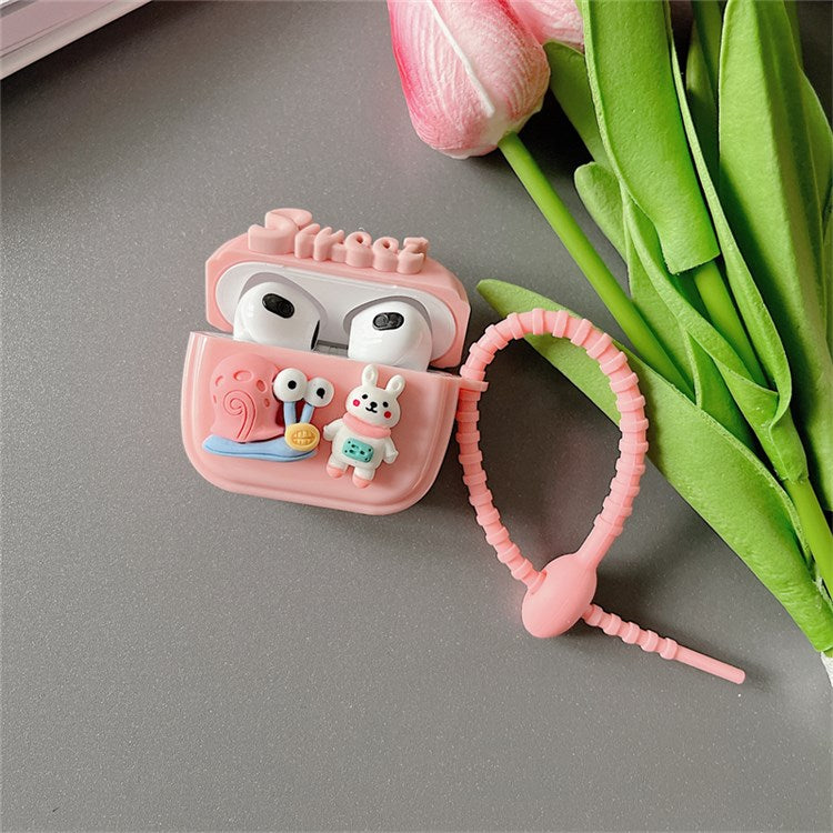 For Apple AirPods 3 Scratch Resistant Earbuds Protective Case Phantom Pink Snail Bunny Headphone Cover Shockproof Earphone Cover with Silicone Strap