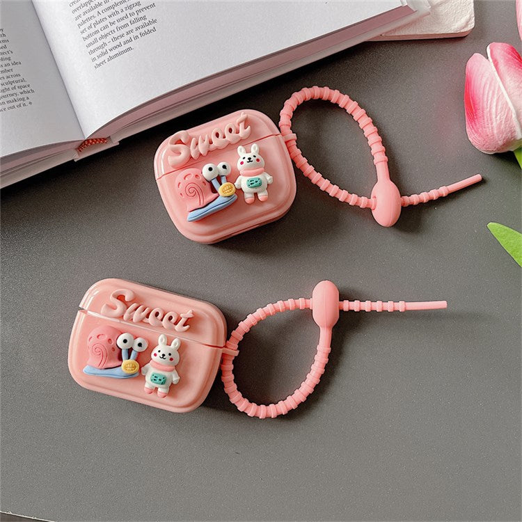 For Apple AirPods 3 Scratch Resistant Earbuds Protective Case Phantom Pink Snail Bunny Headphone Cover Shockproof Earphone Cover with Silicone Strap