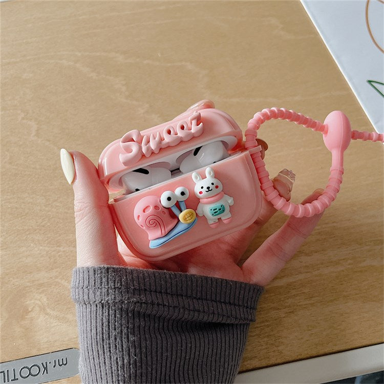 For Apple AirPods Pro Anti-fall Earbuds Protective Case Phantom Pink Snail Bunny Headphone Cover Shockproof Earphone Cover with Silicone Strap