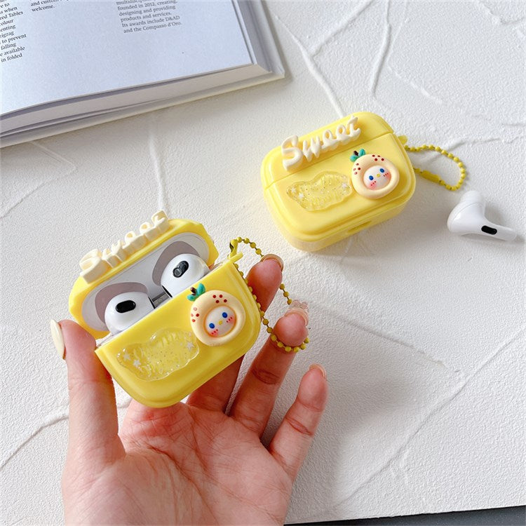 For Apple AirPods 3 Cute Pear Sweet Letter Flexible TPU Earphone Case Shockproof Protective Cover with Chain