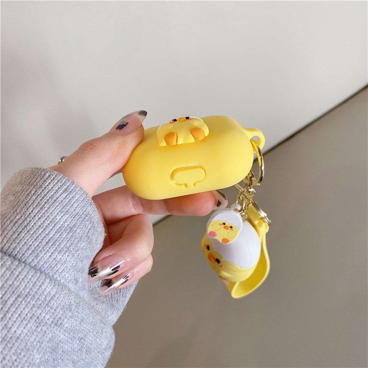 Portable Protective Case for Apple AirPods 3 Shockproof Case Cover Bluetooth Earbuds Protector with Keychain/Dinosaur Figure - Yellow