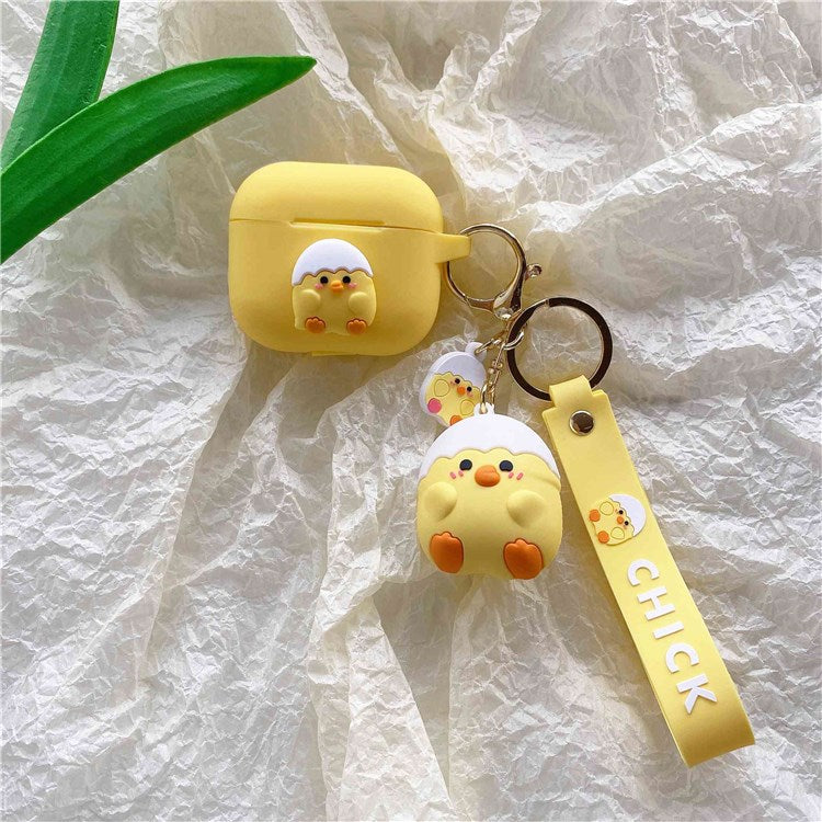 Portable Protective Case for Apple AirPods 3 Shockproof Case Cover Bluetooth Earbuds Protector with Keychain/Dinosaur Figure - Yellow