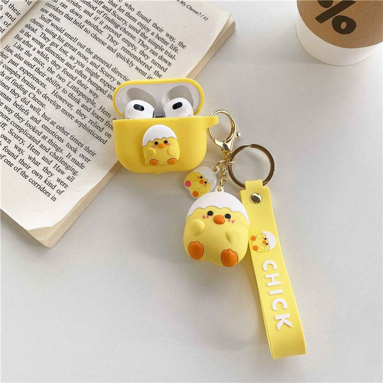 Portable Protective Case for Apple AirPods 3 Shockproof Case Cover Bluetooth Earbuds Protector with Keychain/Dinosaur Figure - Yellow