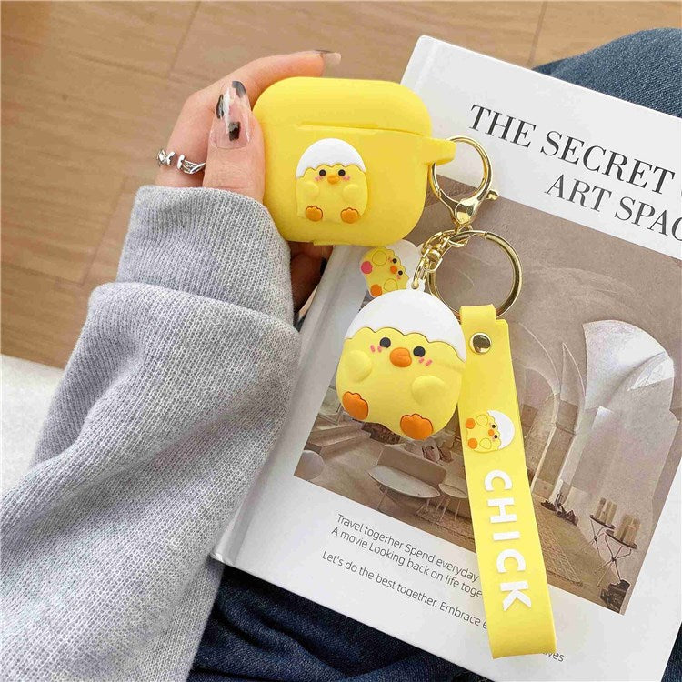 Portable Protective Case for Apple AirPods 3 Shockproof Case Cover Bluetooth Earbuds Protector with Keychain/Dinosaur Figure - Yellow