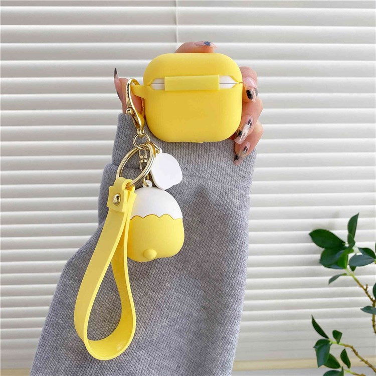 Portable Protective Case for Apple AirPods 3 Shockproof Case Cover Bluetooth Earbuds Protector with Keychain/Dinosaur Figure - Yellow