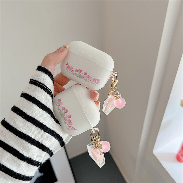 For Apple AirPods Pro Tulip Pattern Soft TPU Shockproof Anti-wear Protective Cover Earphone Case with Tulip Pendant