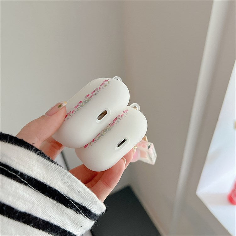 For Apple AirPods Pro Tulip Pattern Soft TPU Shockproof Anti-wear Protective Cover Earphone Case with Tulip Pendant