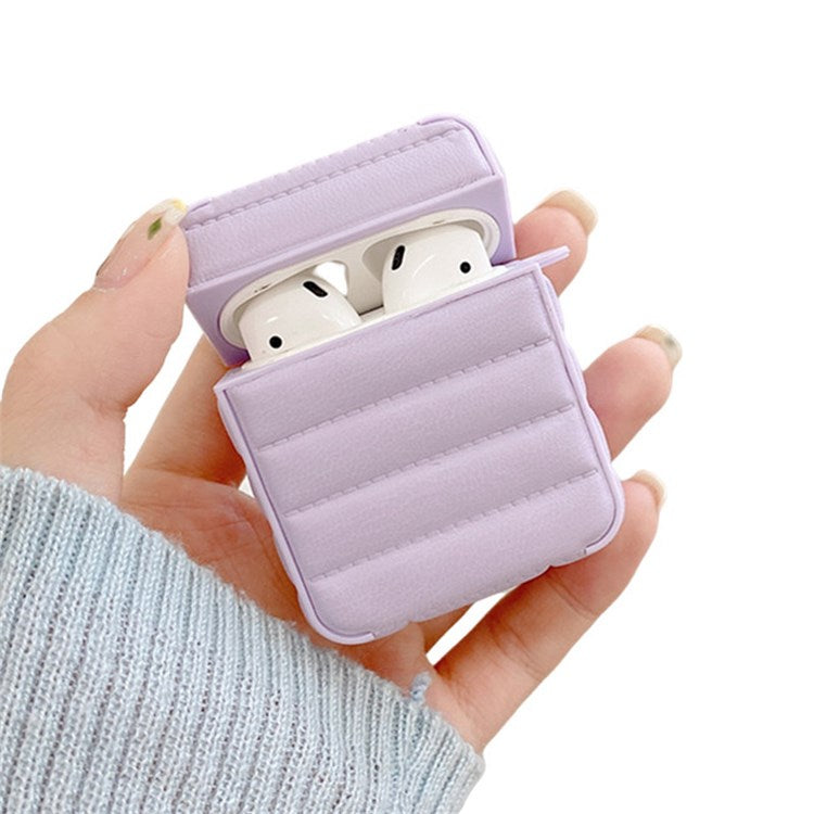 For Apple AirPods with Charging Case (2016)/(2019)/AirPods with Wireless Charging Case (2019) PU Leather Coated TPU Earphone Case Anti-shock Protective Cover - Purple