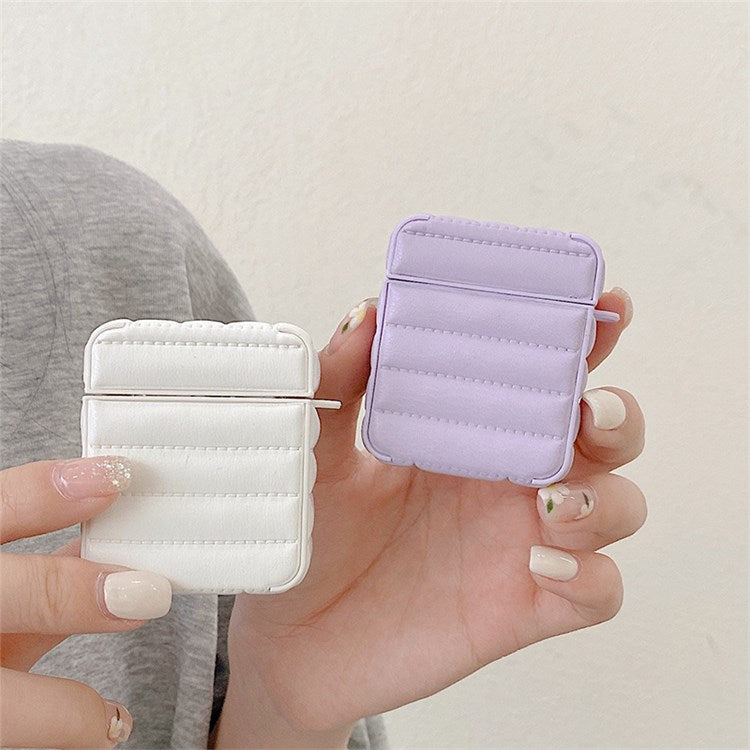 For Apple AirPods with Charging Case (2016)/(2019)/AirPods with Wireless Charging Case (2019) PU Leather Coated TPU Earphone Case Anti-shock Protective Cover - Purple