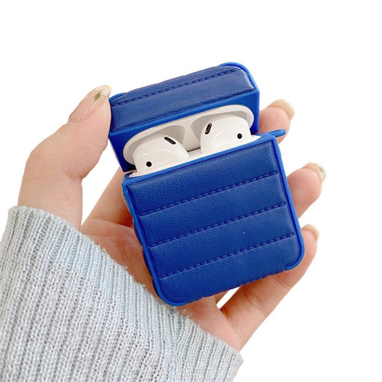 For Apple AirPods with Charging Case (2016)/(2019)/AirPods with Wireless Charging Case (2019) PU Leather Coated TPU Earphone Case Anti-shock Protective Cover - Blue