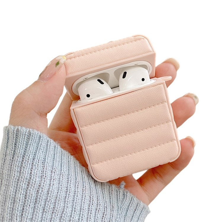 For Apple AirPods with Charging Case (2016)/(2019)/AirPods with Wireless Charging Case (2019) PU Leather Coated TPU Earphone Case Anti-shock Protective Cover - Pink