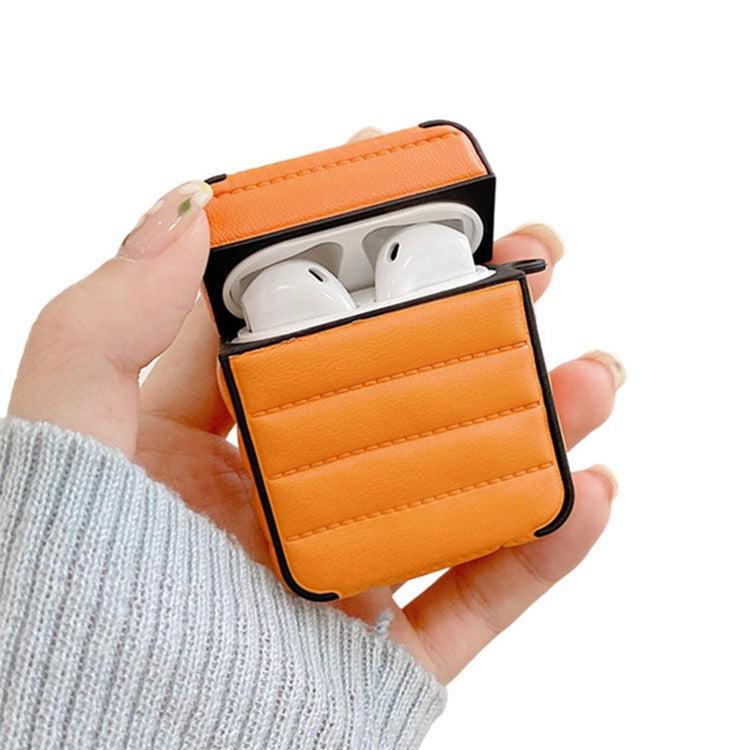 For Apple AirPods with Charging Case (2016)/(2019)/AirPods with Wireless Charging Case (2019) PU Leather Coated TPU Earphone Case Anti-shock Protective Cover - Orange